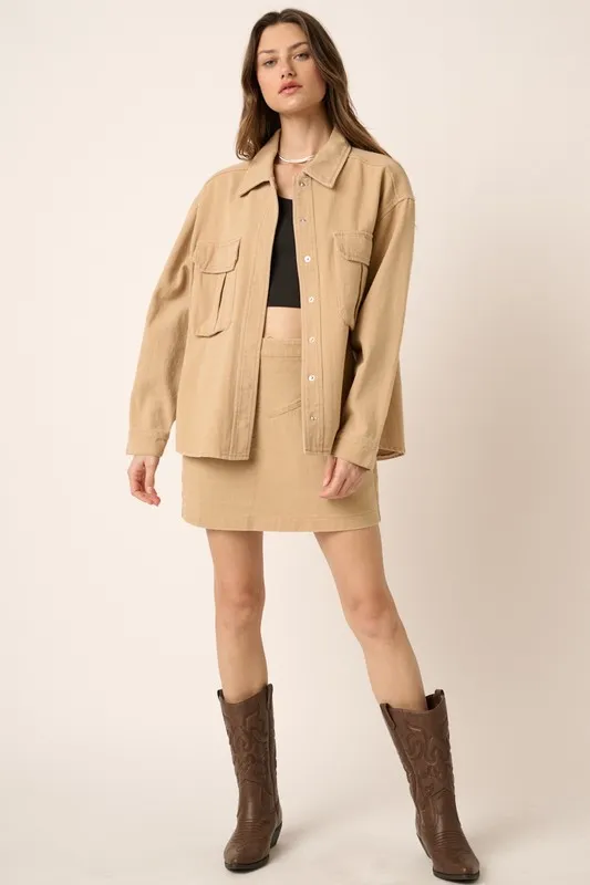 Zipper Back Twill Mini Skirt, image 2