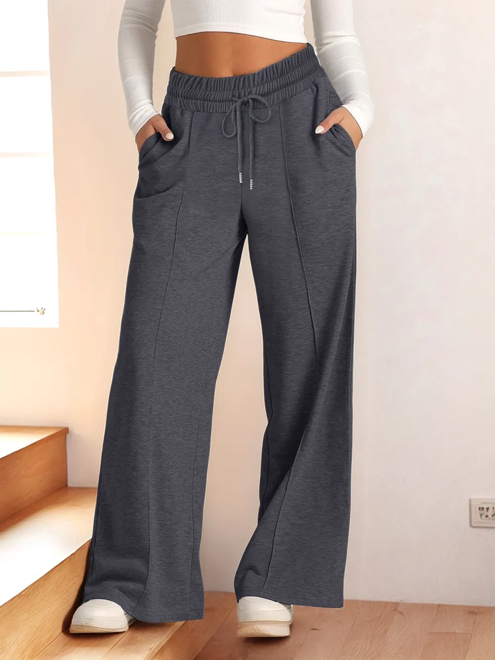 Full Size Drawstring Relaxed Fit Wide Leg Pants Plus Size, image 4
