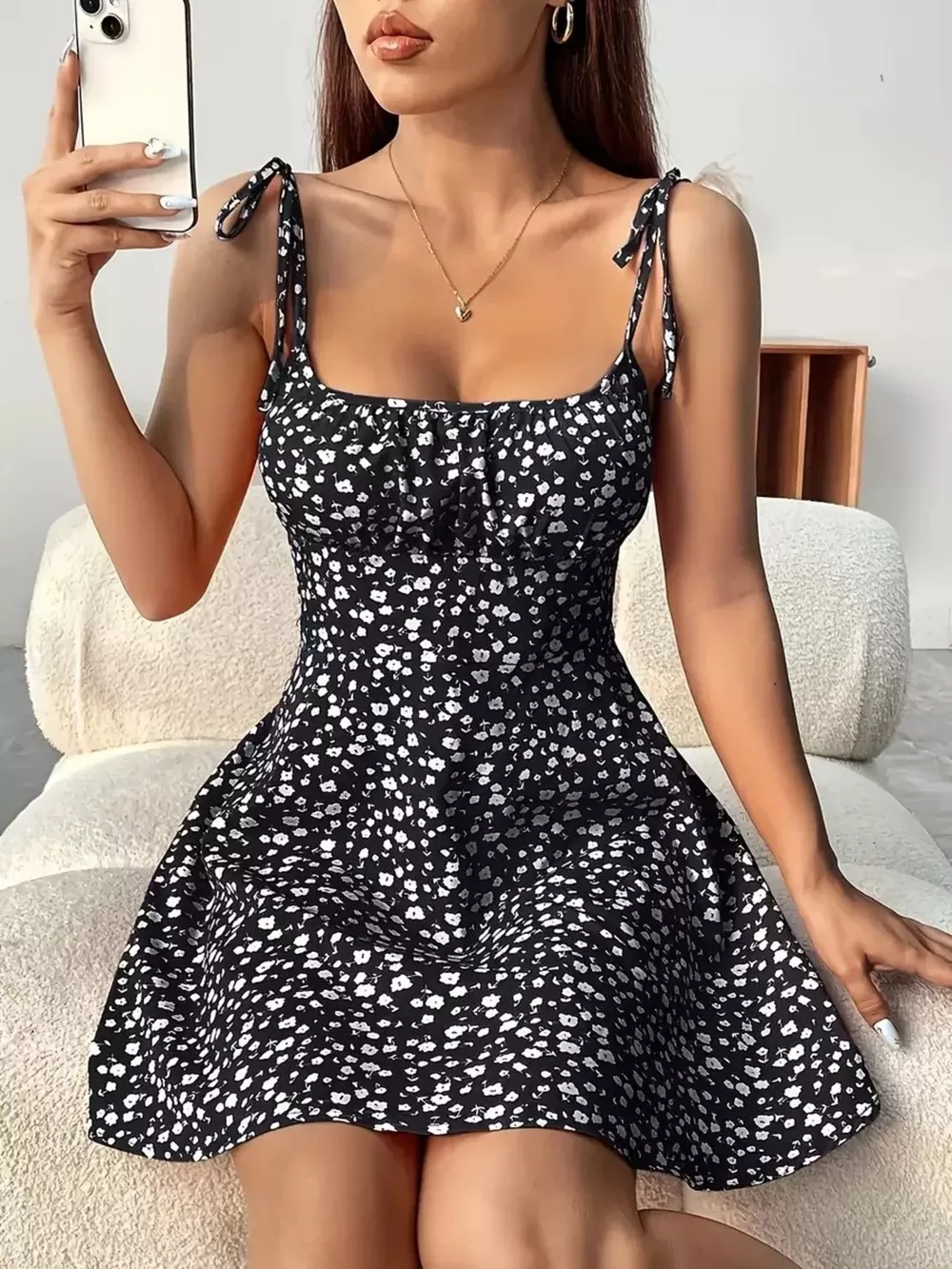 Floral Print Tie Strap Mini Dress, image 11