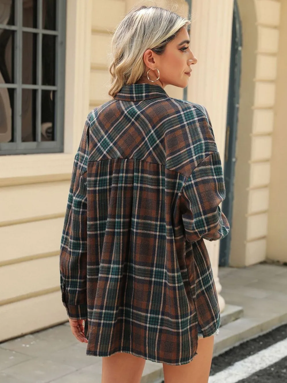 Pocketed Plaid Collared Neck Long Sleeve Shirt, image 12
