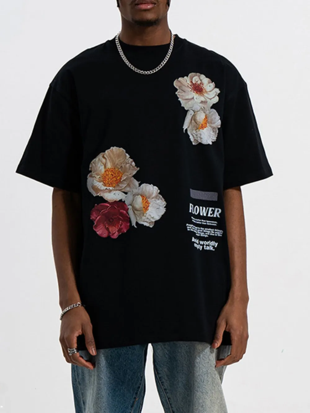 Men's Oversized Floral Print Short Sleeve T-Shirt, image 2