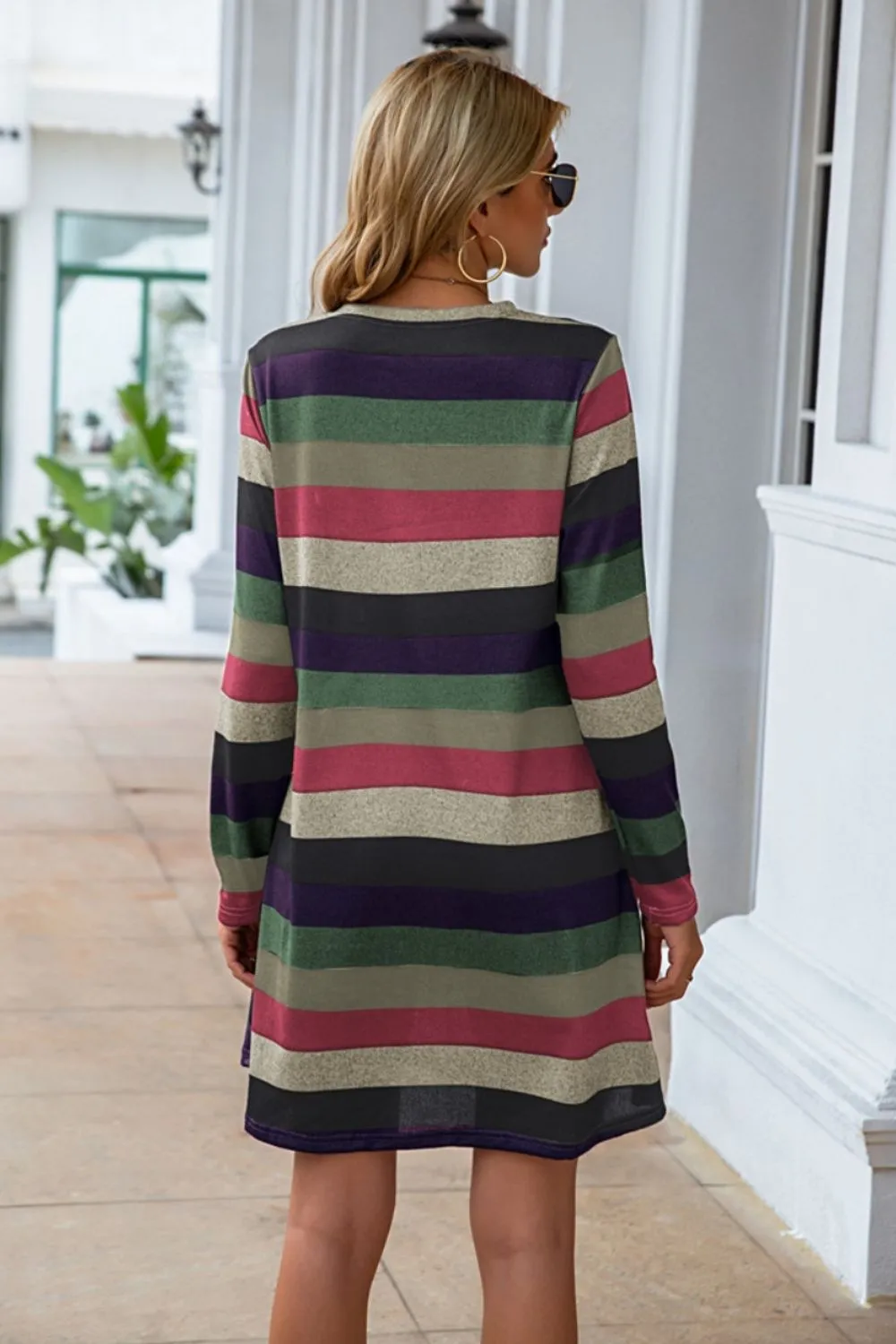 Striped Round Neck Long Sleeve Dress, image 15