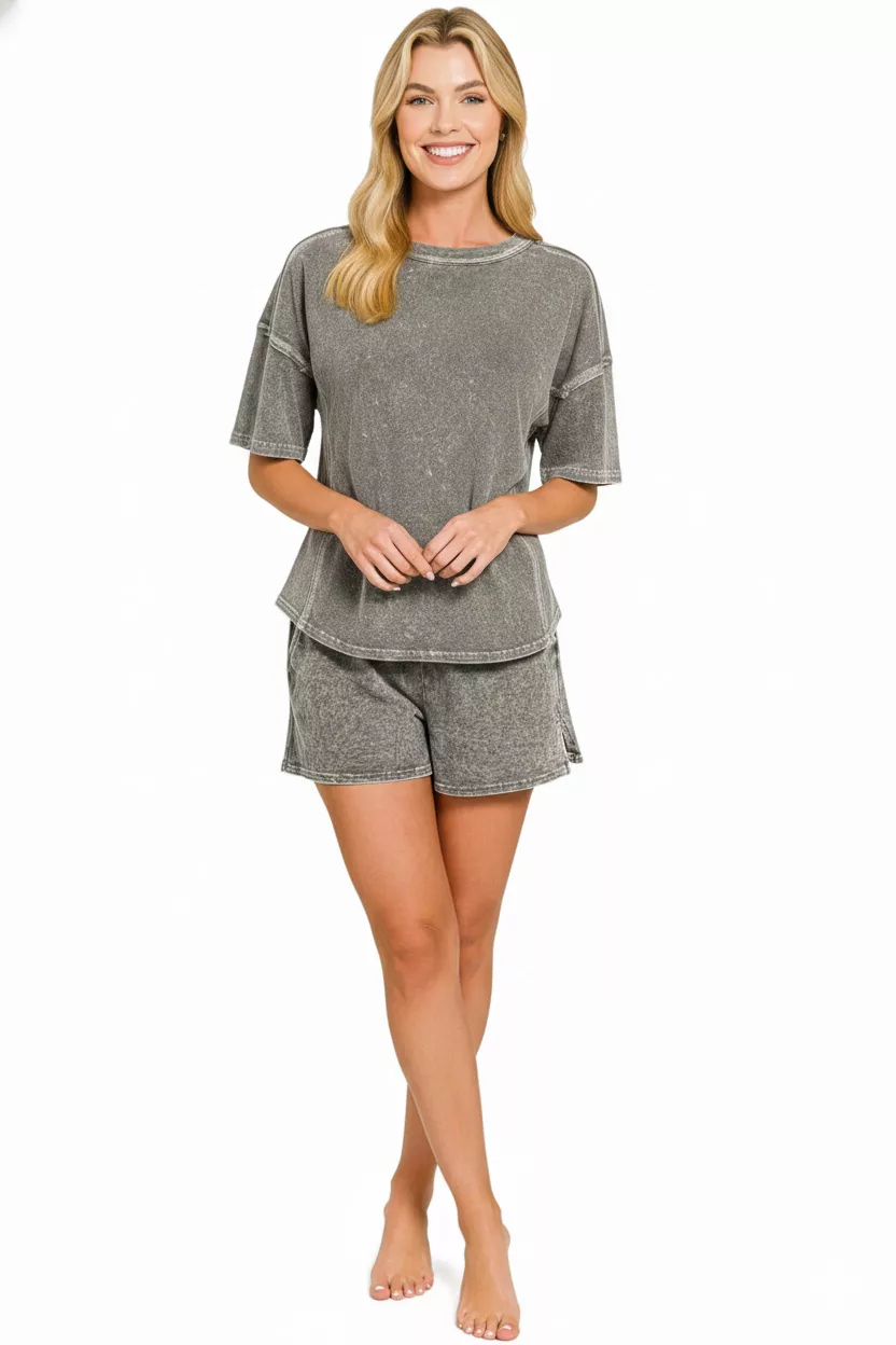 Halo Snow Washed Short Sleeve Tee and Shorts Set, image 3