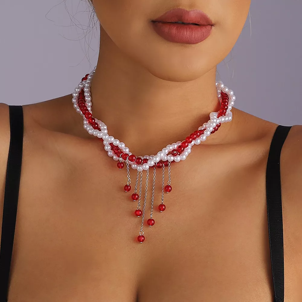 Twisted Bead Tassel Necklace