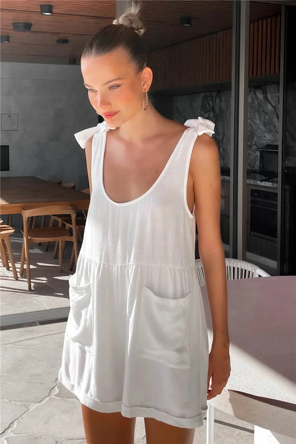 Full Size Scoop Neck Tie Shoulder Romper, image 8
