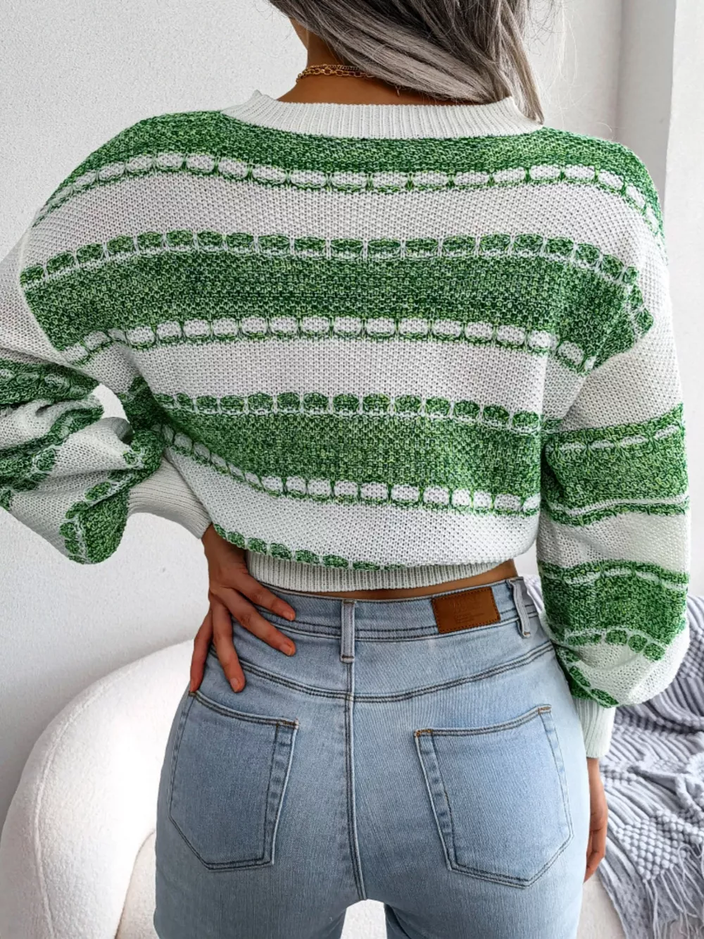 Color Block Round Neck Cropped Sweater, image 14