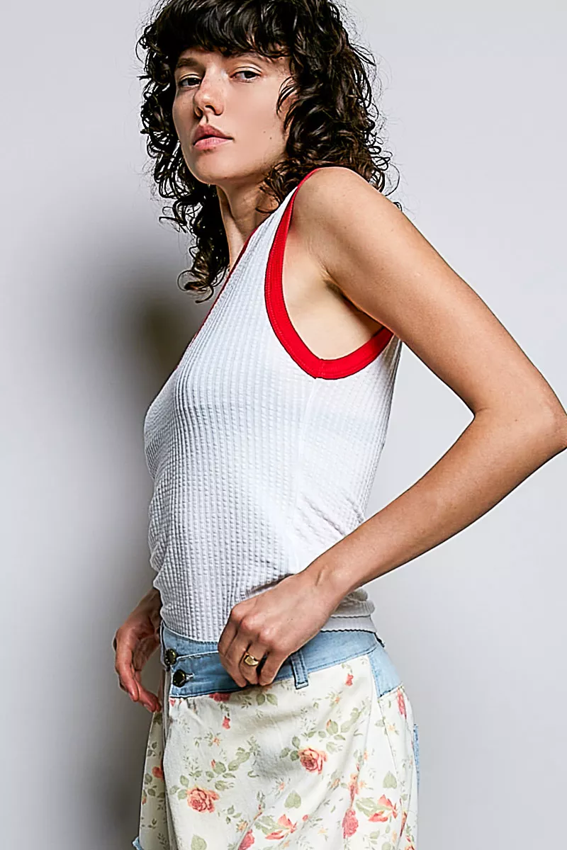 V-Neck Contrast Ribbed Sleeveless Tank, image 2