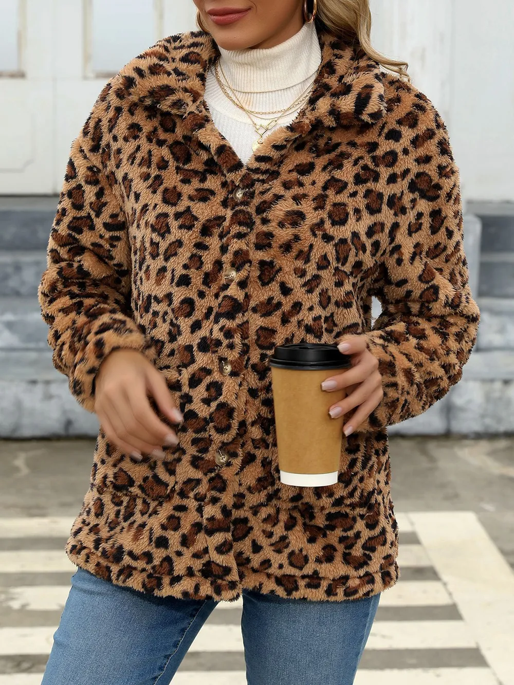 Button Up Drop Shoulder Fuzzy Jacket, image 20