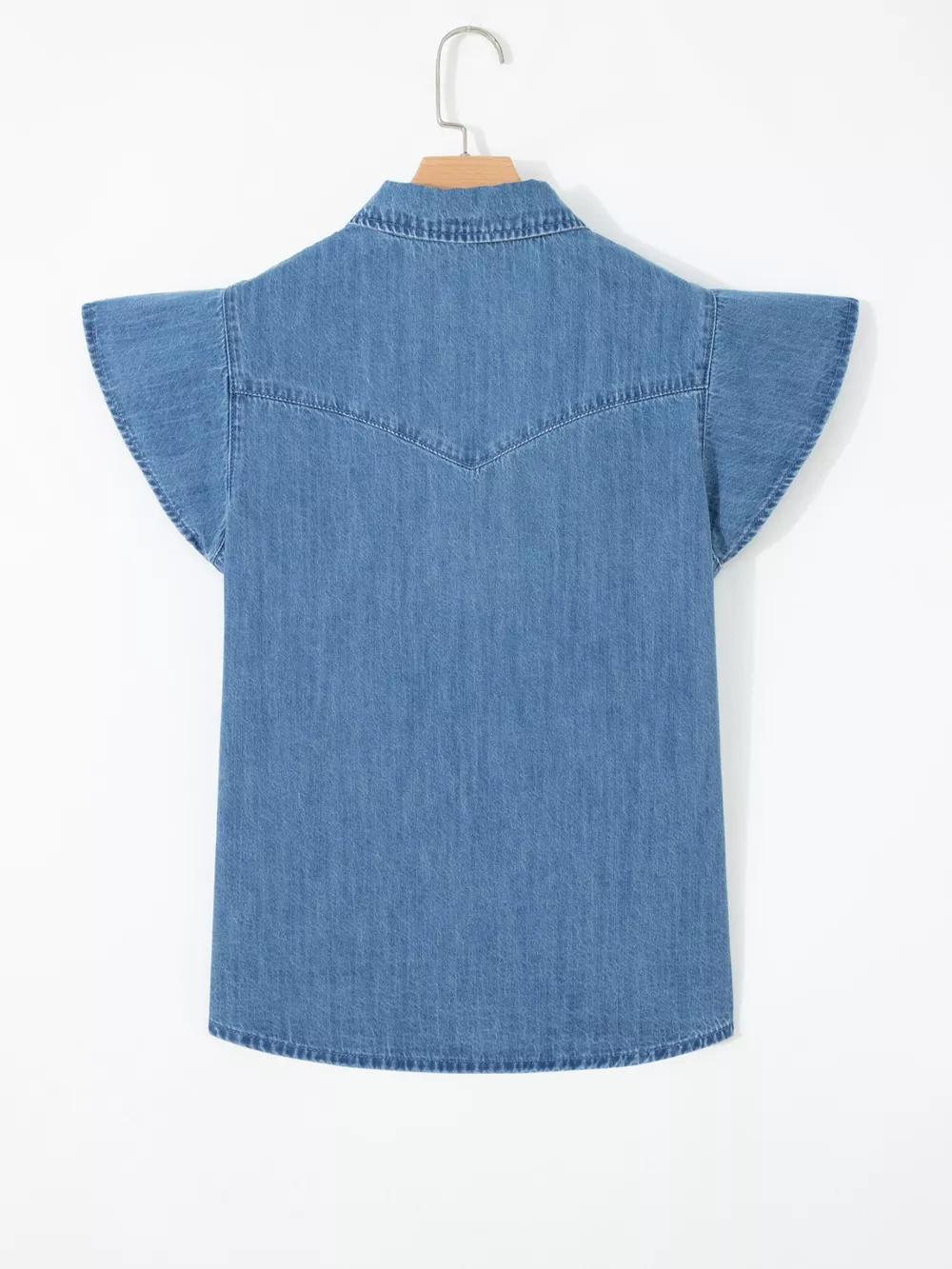 Ruffled Short Sleeve Denim Shirt, image 4