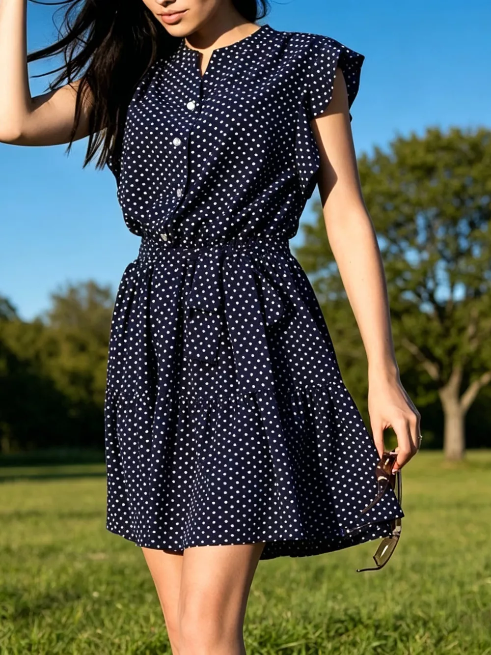 Polka Dot Ruffle Sleeve Tie Waist Dress, image 6