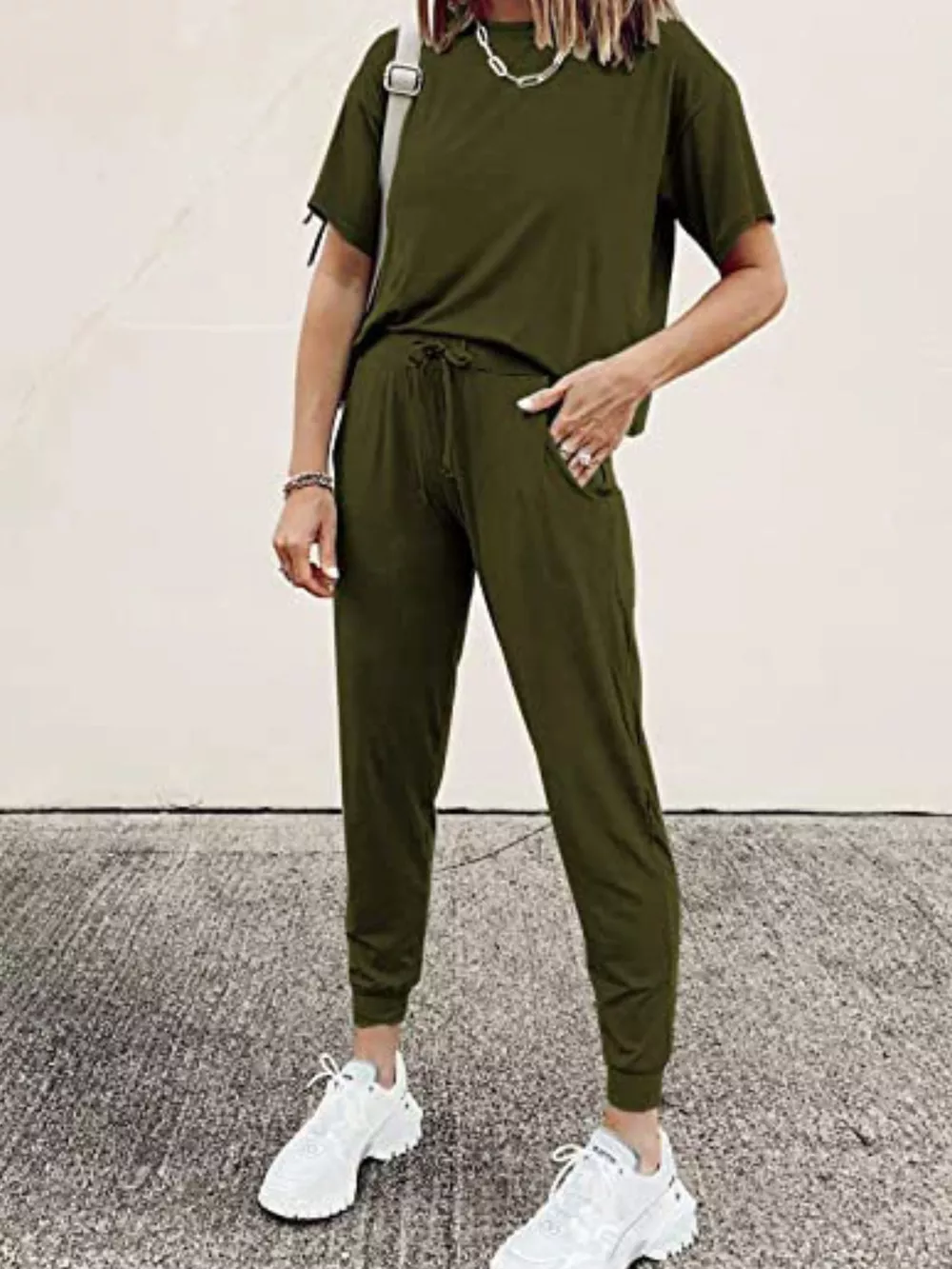 Full Size Round Neck Top and Drawstring Pants Set Plus Size, image 17