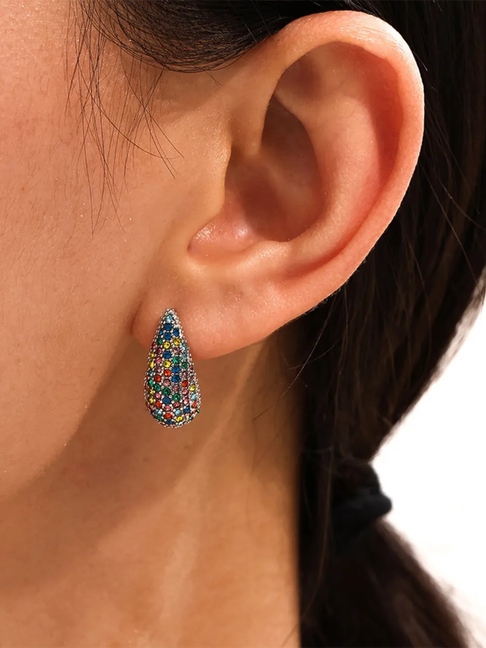 Stainless Steel Inlaid Zircon Teardrop Earrings, image 5