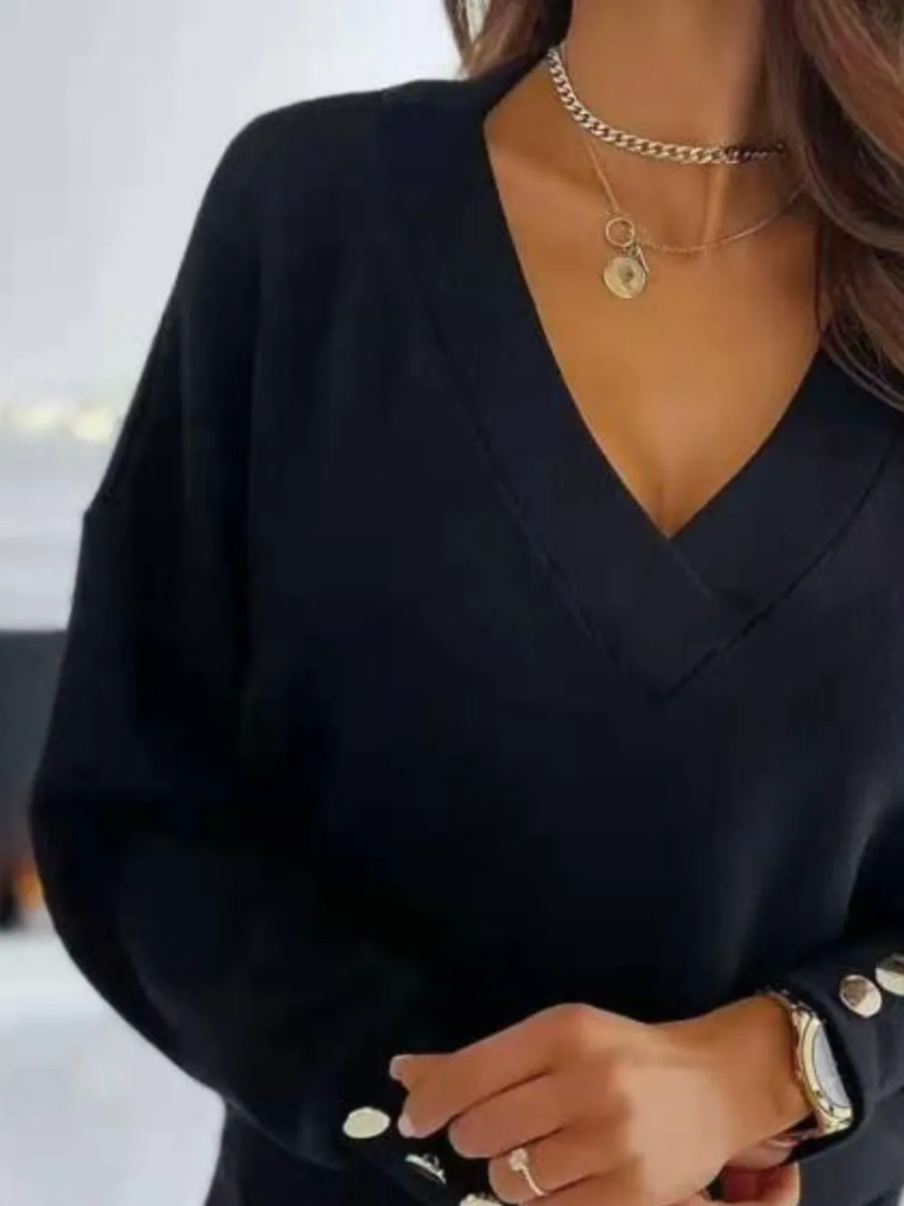 V-Neck Long Sleeve Sweatshirt, image 5