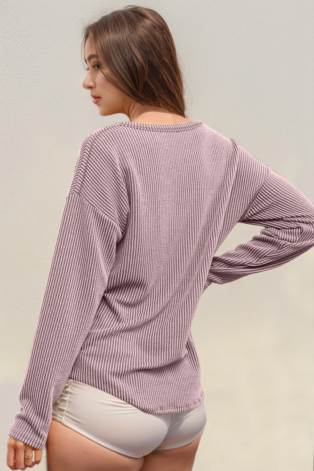 Striped Notched Long Sleeve T-Shirt, image 4