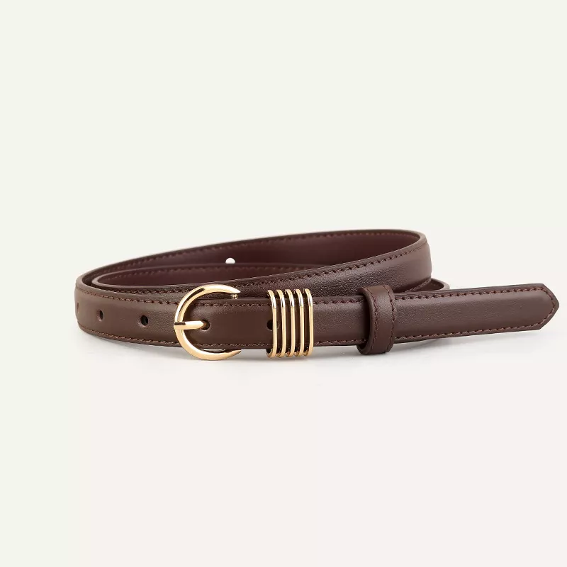 Skinny Leather Belt with Gold Buckle, image 6