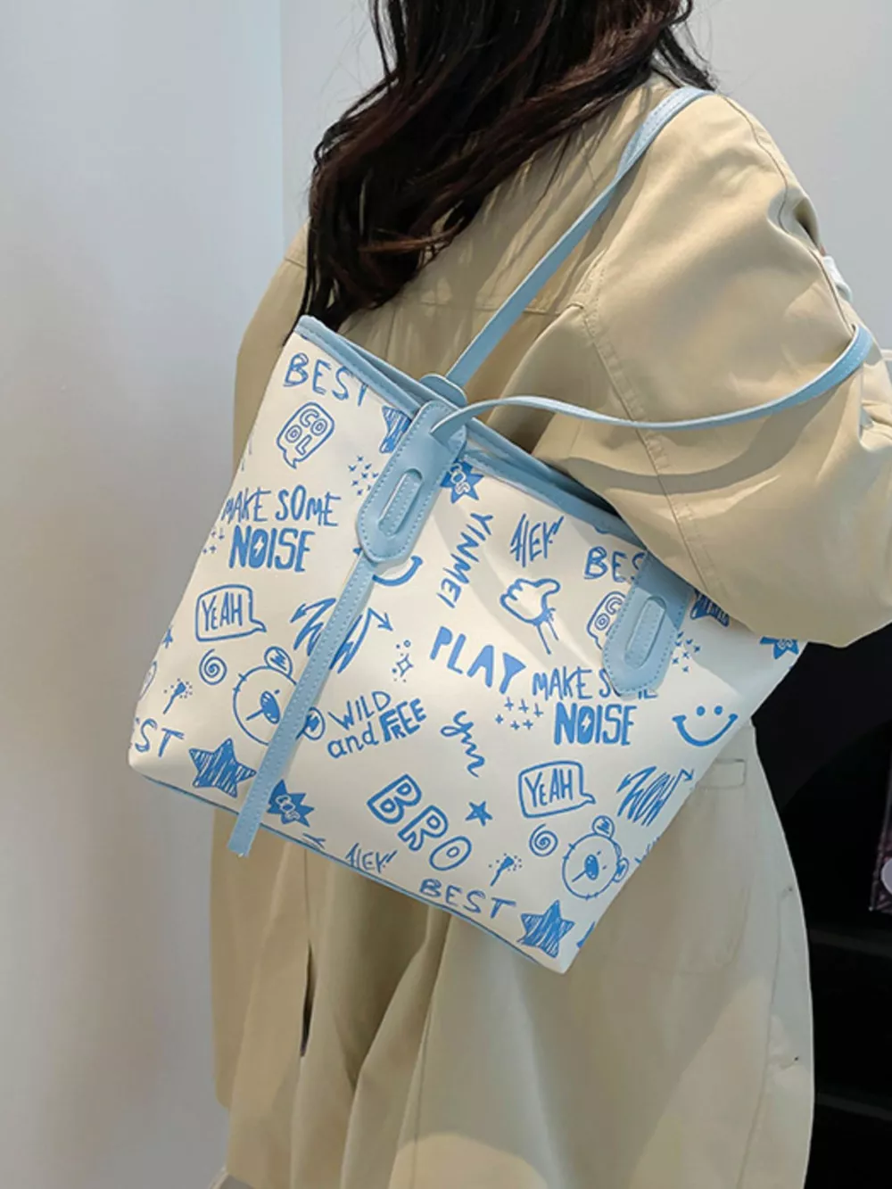 Graffiti Print Casual Tote Bag, image 17