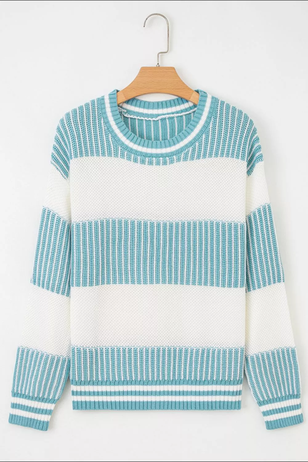 Two Tone Striped Patchwork Drop Shoulder Loose Sweater, image 4