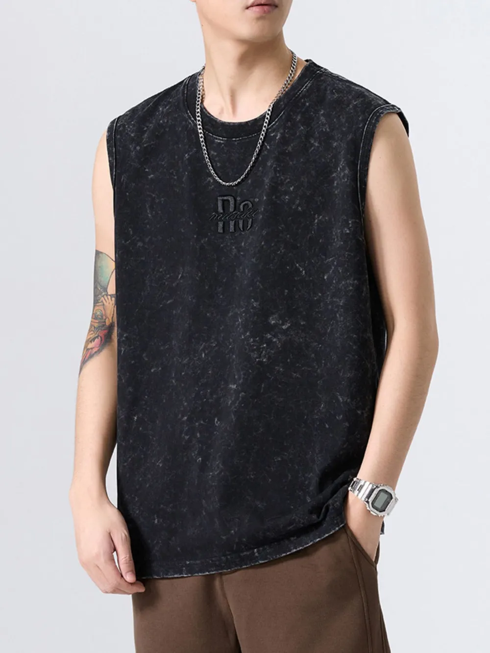 Men's Plus Size Washed Distressed Texture Sleeveless Tank, image 2
