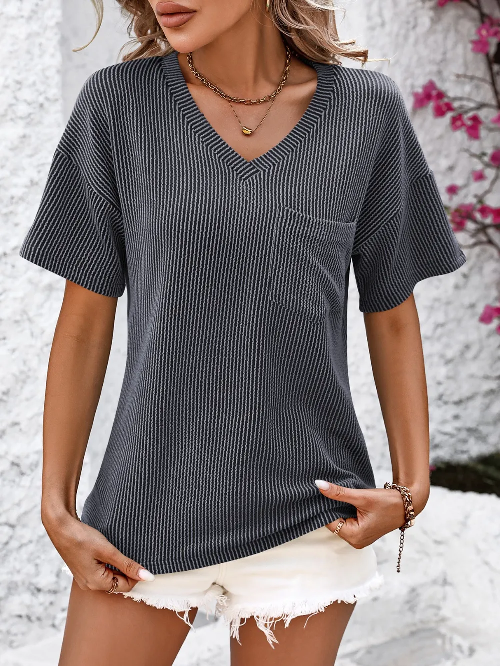 V-Neck Dropped Shoulder T-Shirt, image 8