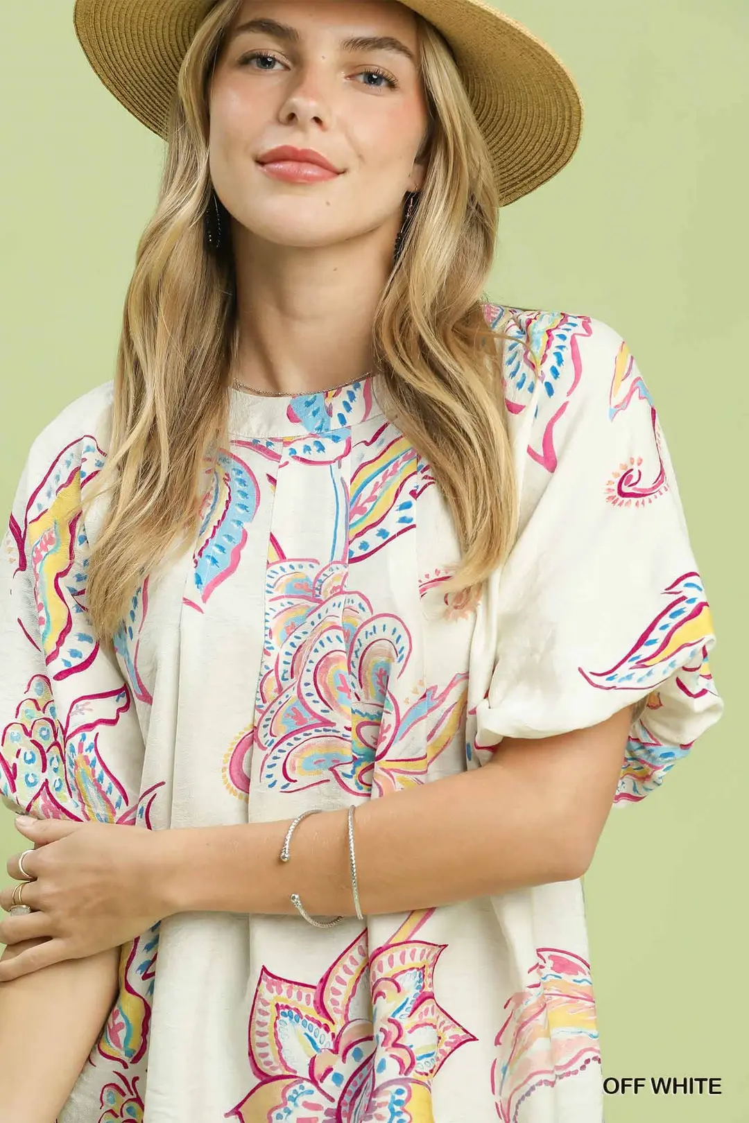 Paisley Print Puff Sleeve Top, image 2