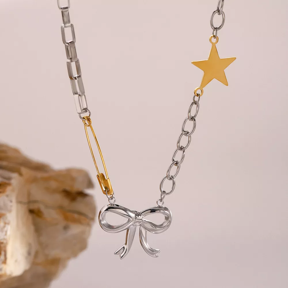 Two-Tone Bow Star Necklace, image 5