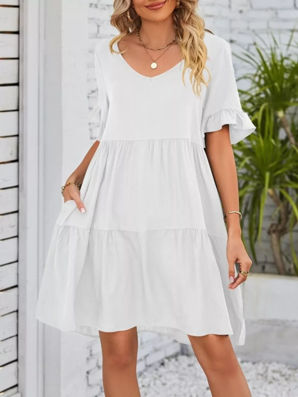 Ruffled Sleeve Tiered Mini Dress, image 22