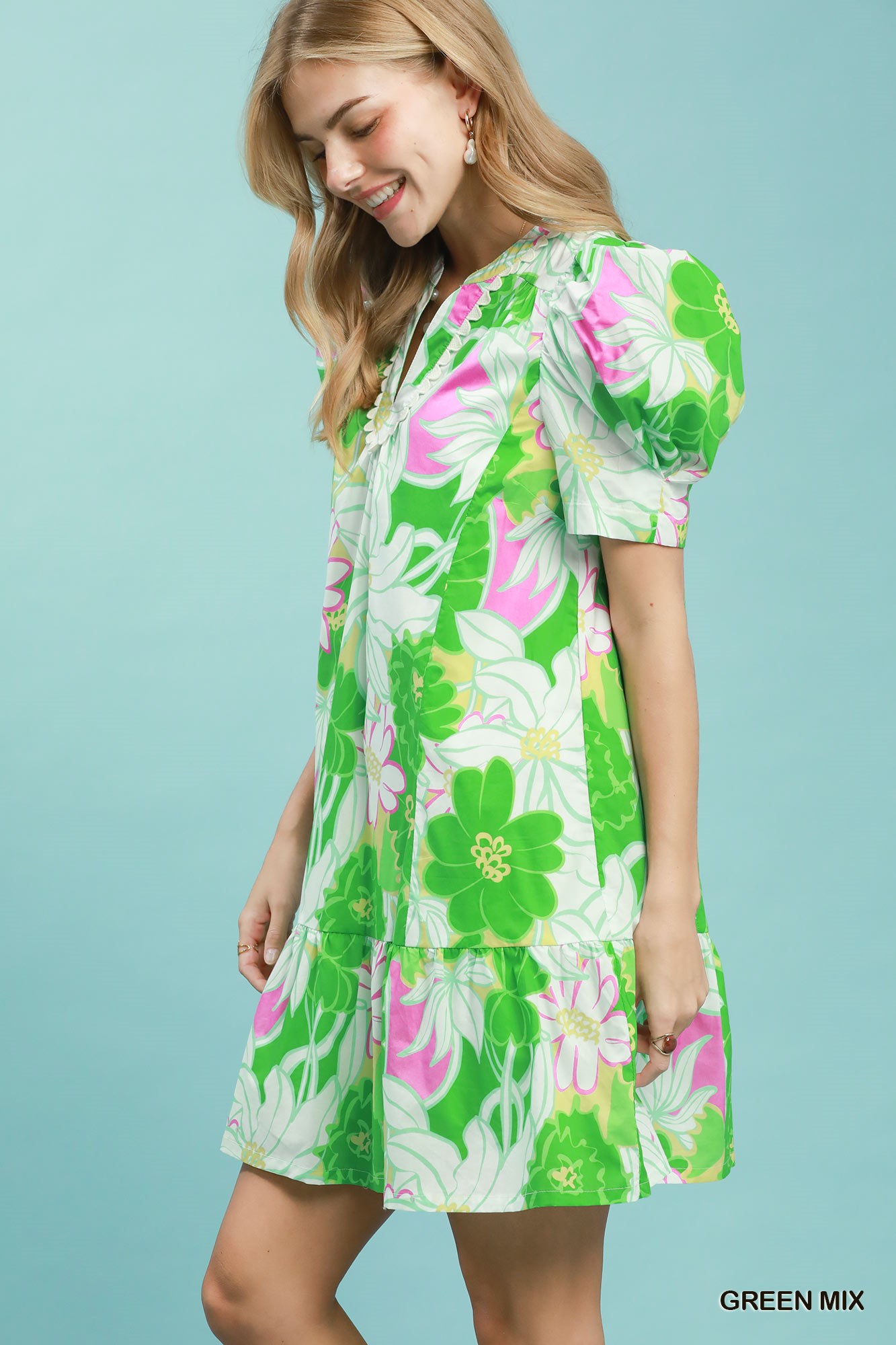 Floral Puff Sleeve Tiered Mini Dress, image 2