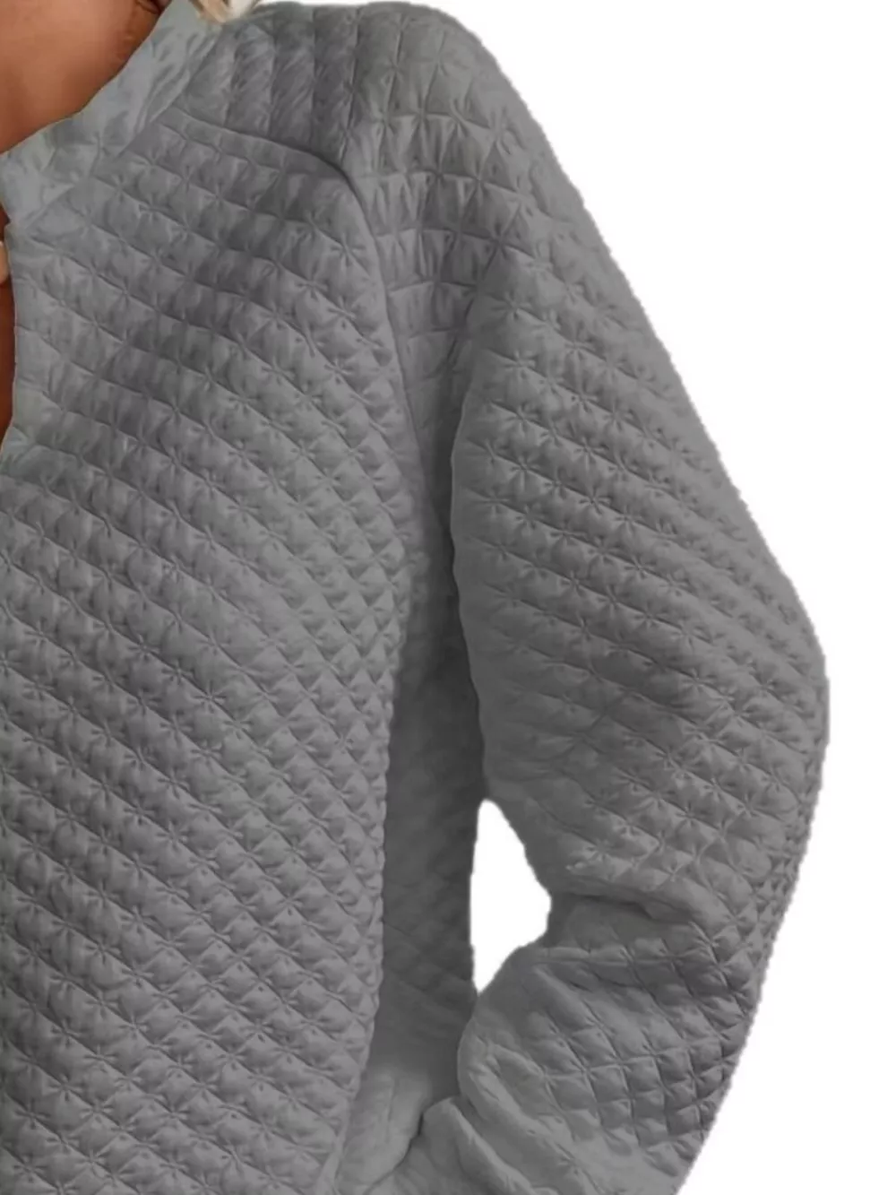 Quilted Texture Long Sleeve Sweatshirt with Notched Neck, image 3