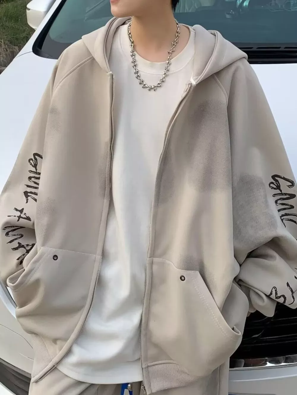 Men's Plus Size Zip Up Loose Fit Hoodie