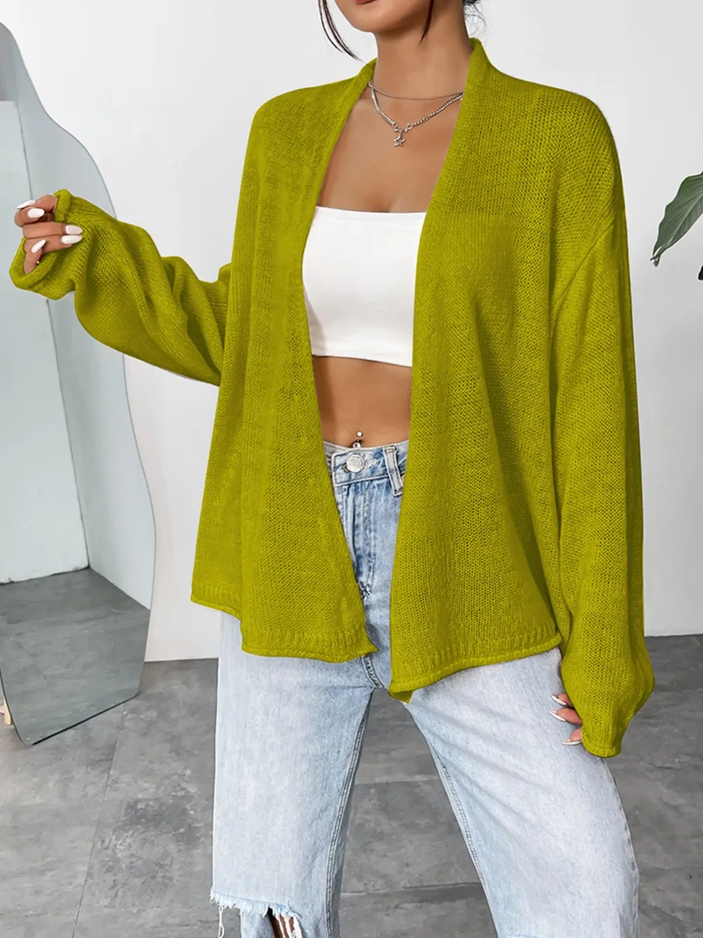 Open Front Dropped Shoulder Cardigan, image 3