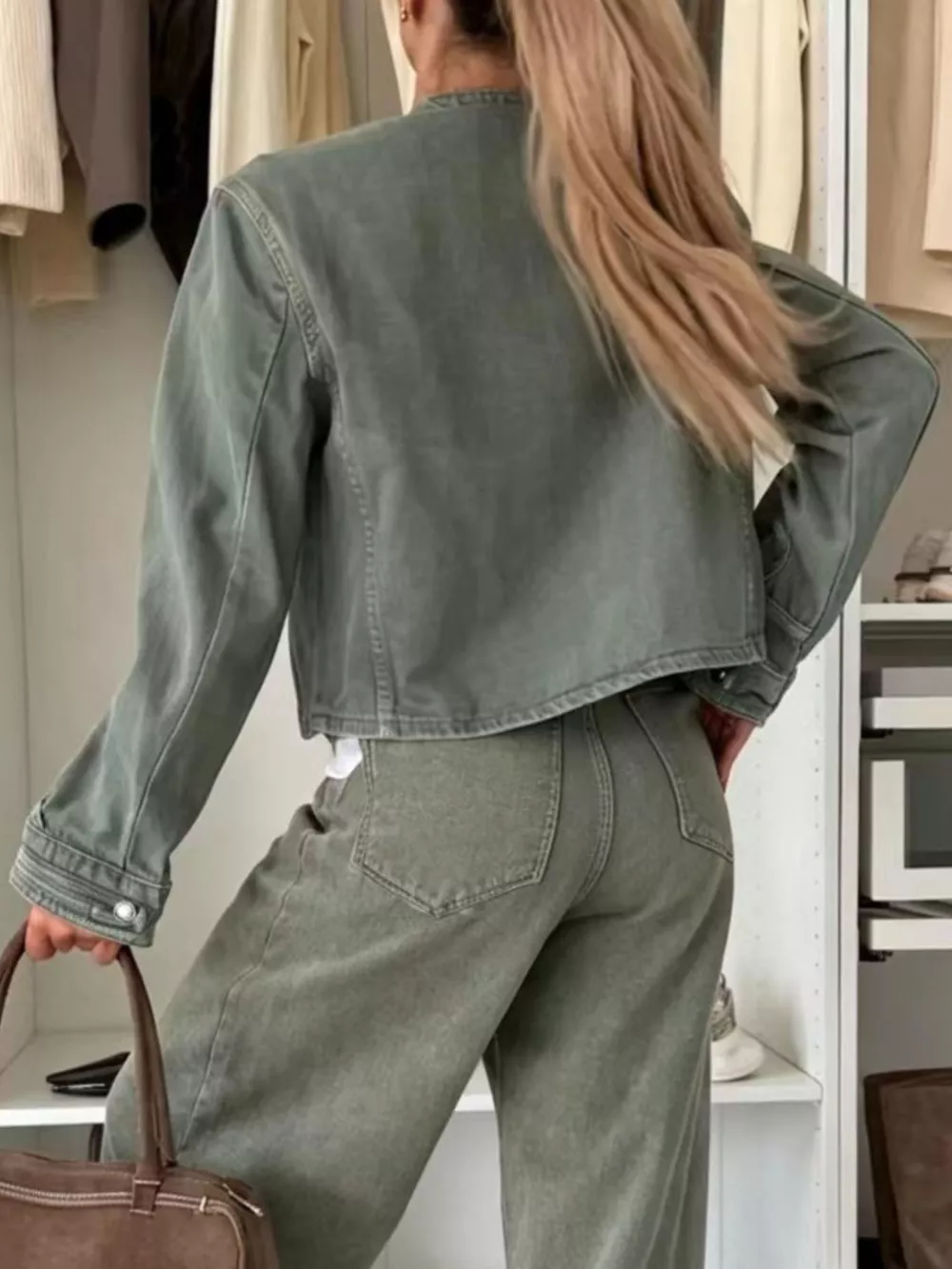 Decorative Button Cropped Denim Jacket, image 2