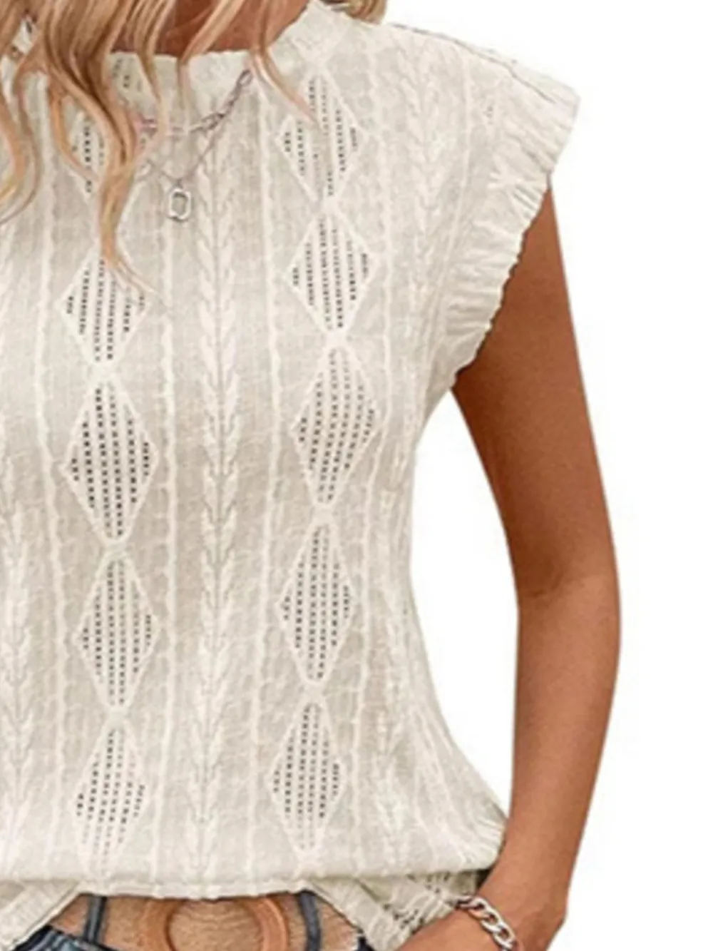 Openwork Round Neck Top, image 9
