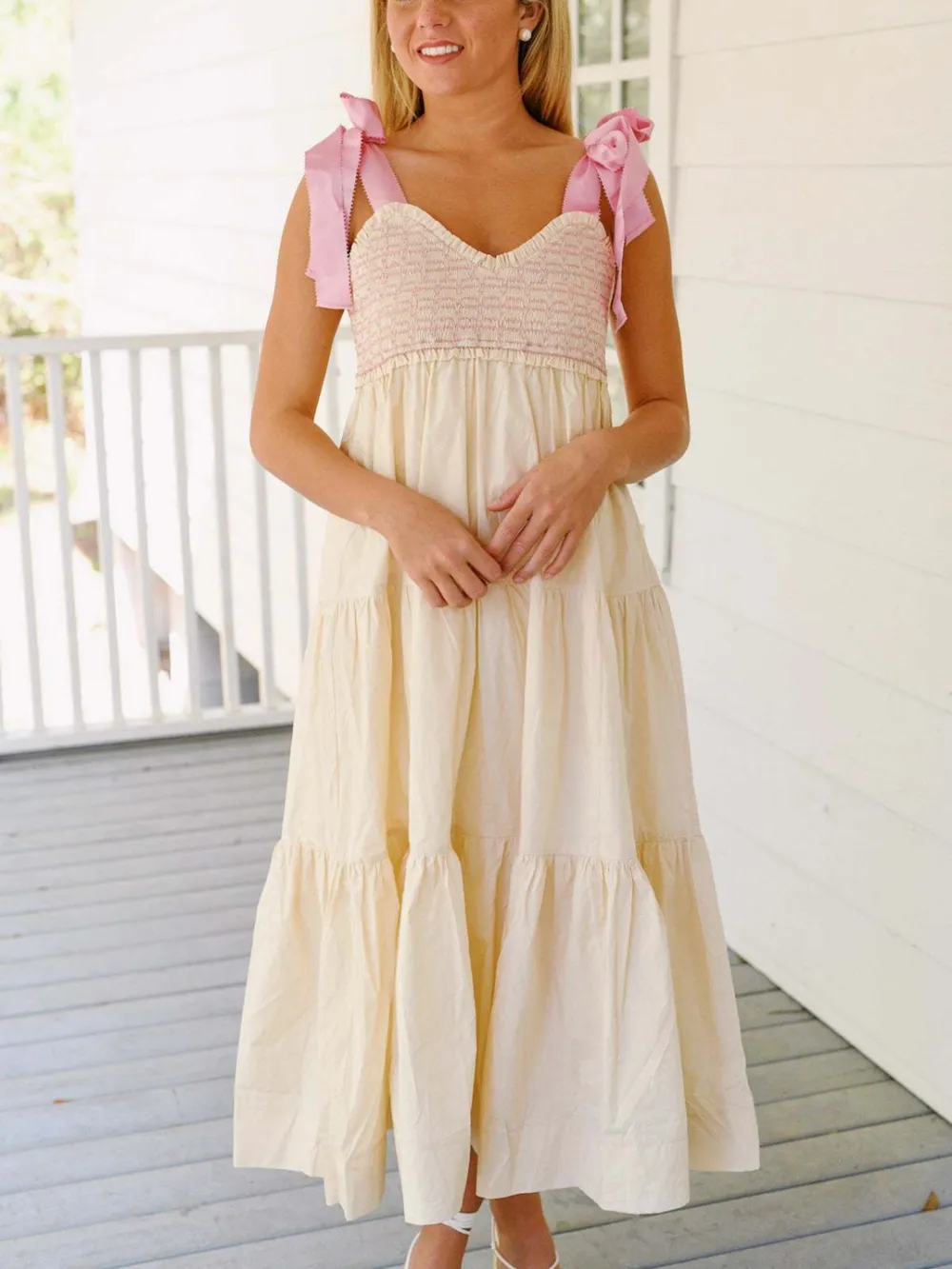 Tiered Tie Shoulder Midi Cami Dress, image 5
