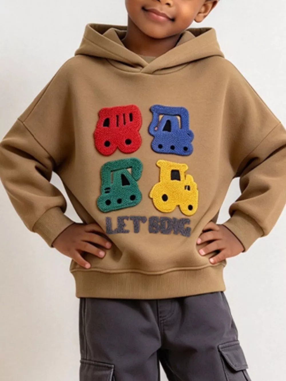 Children's Construction Vehicle Appliques Hoodie, image 3