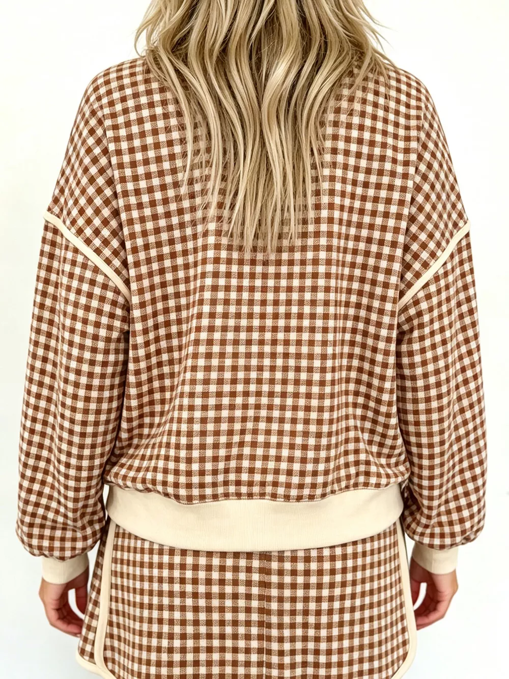 Plaid Long Sleeve Top and Shorts Set, image 2