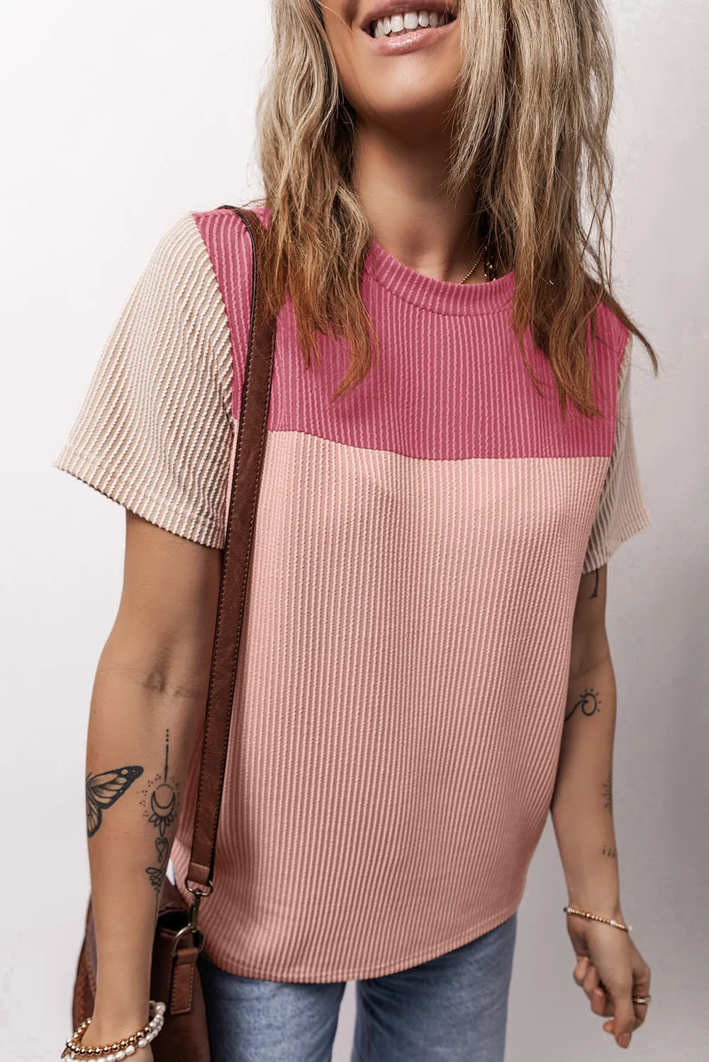 Color Block Round Neck Short Sleeve T-Shirt, image 5