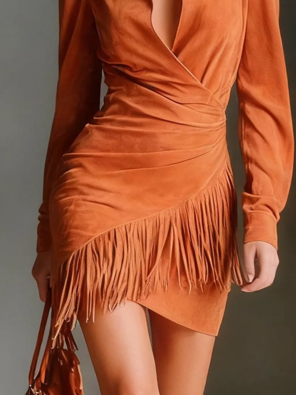Fringed Long Sleeve Mini Dress, image 7