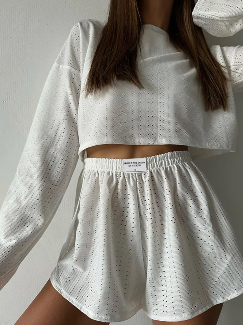 Eyelet Round Neck Top and Shorts Set, image 9