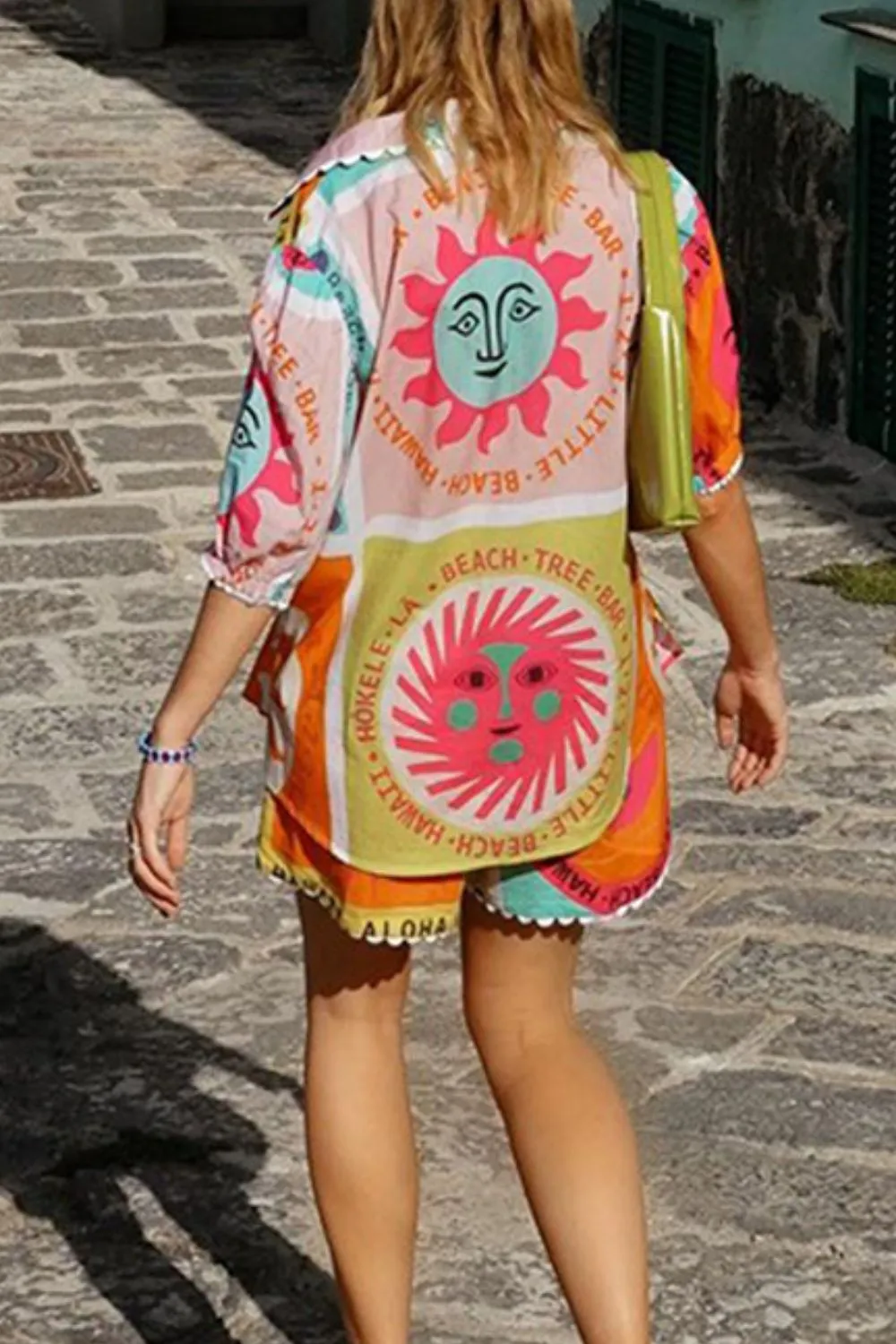 Printed Button Down Shirt and Shorts Set, image 4