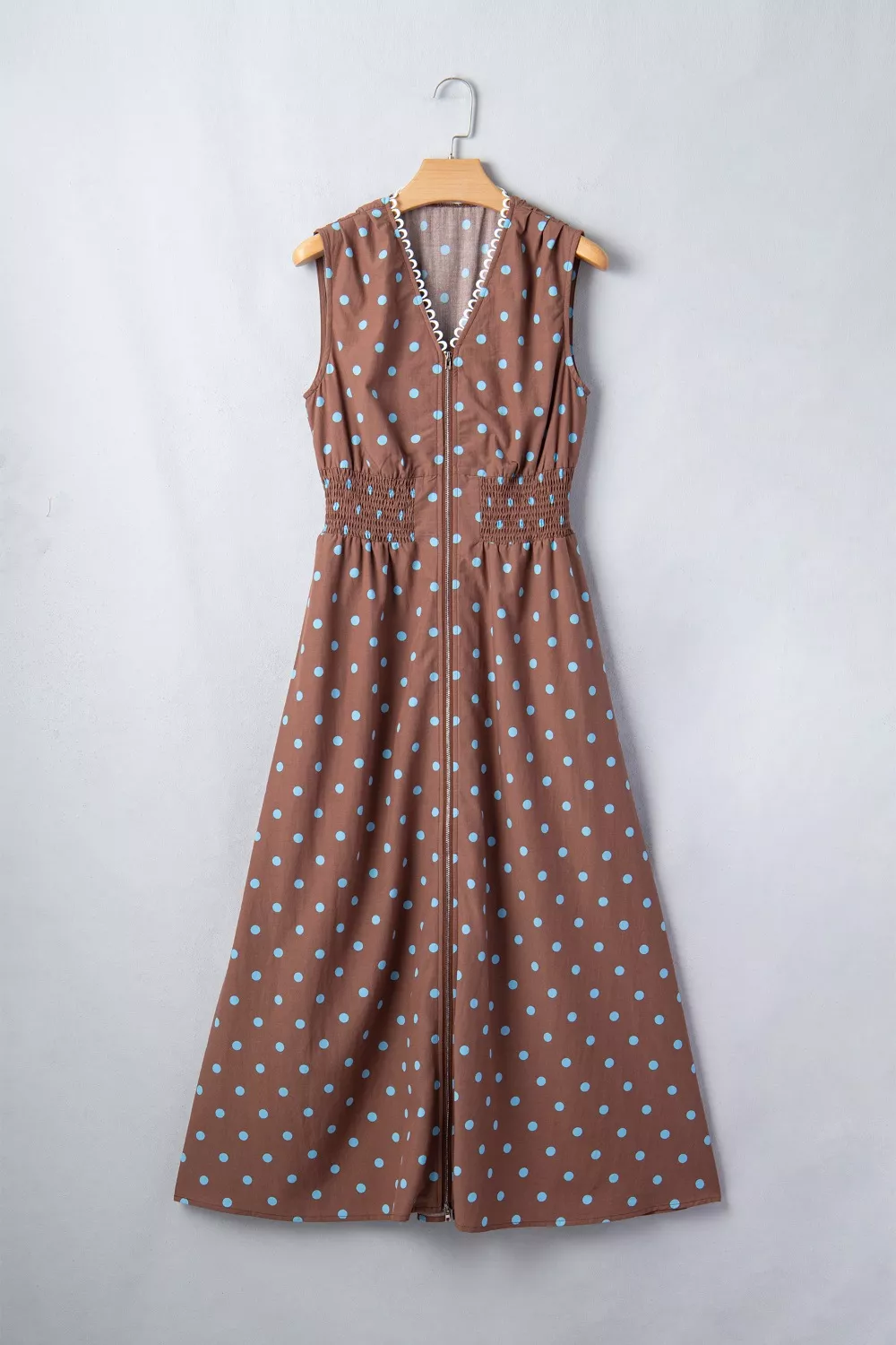 Polka Dot Zipper Front Midi Dress, image 9
