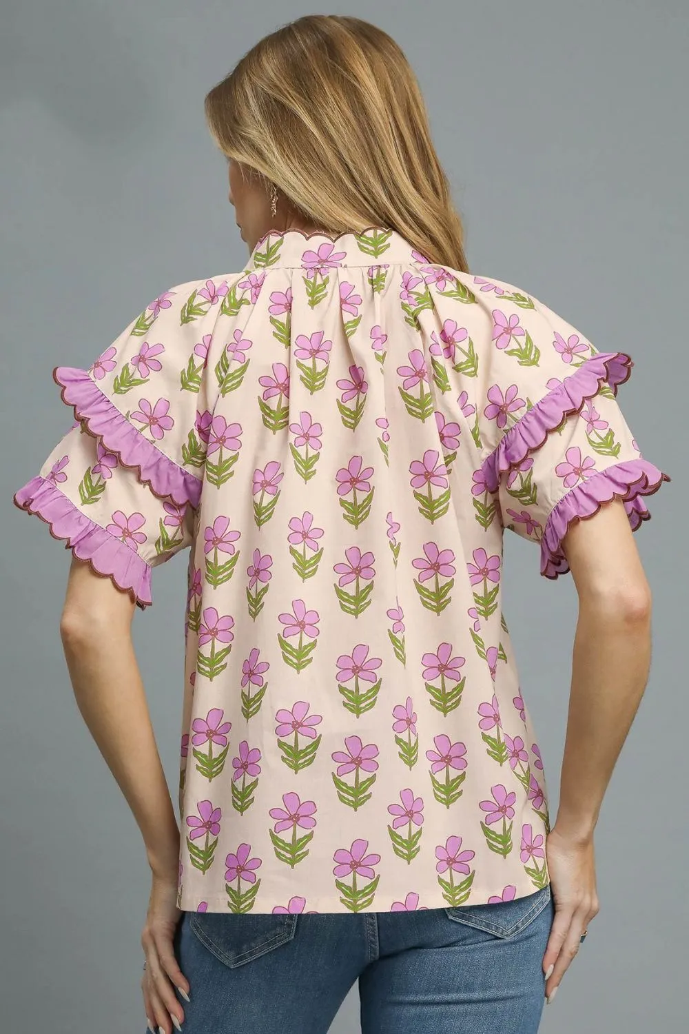 Floral Print Ruffle Short Sleeve Blouse, image 2