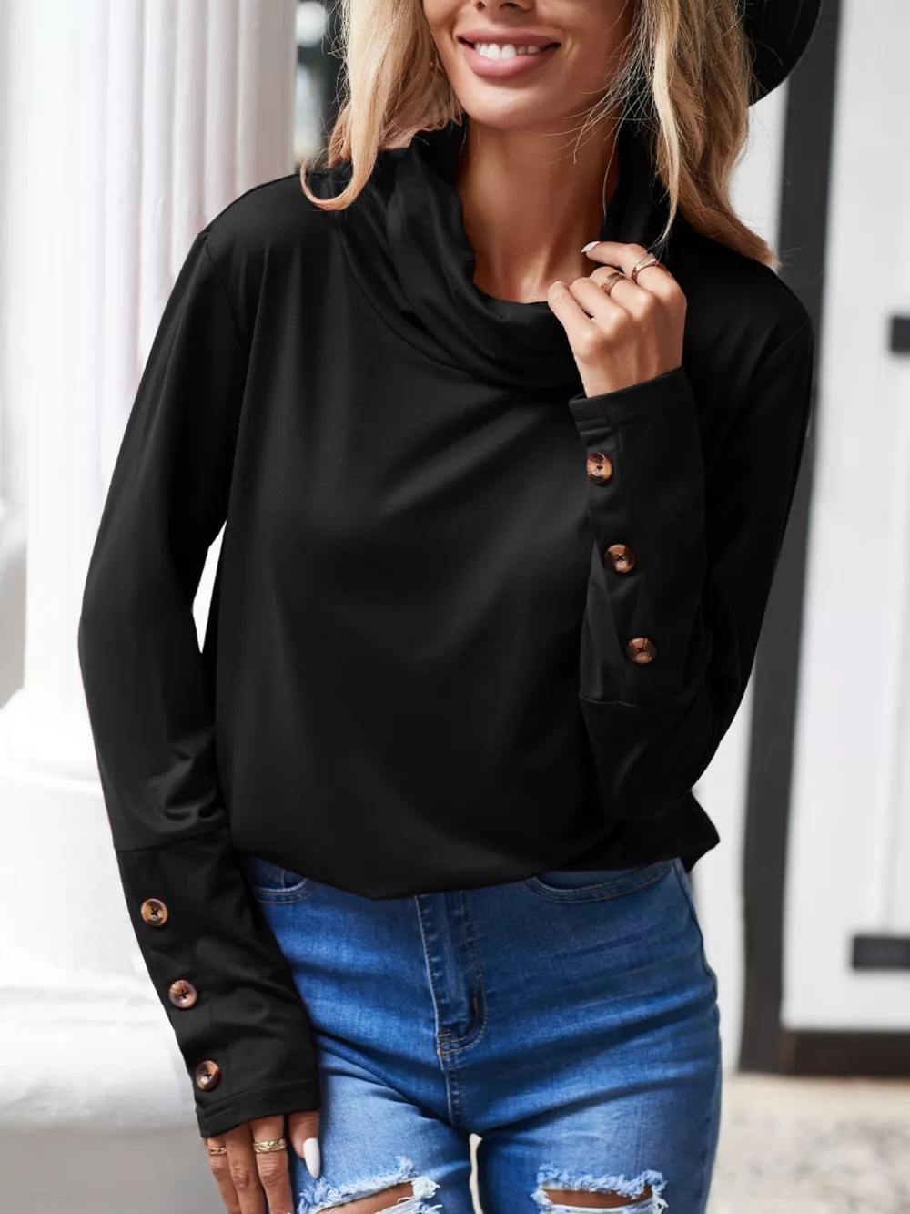 Cowl Neck Long Sleeve Blouse