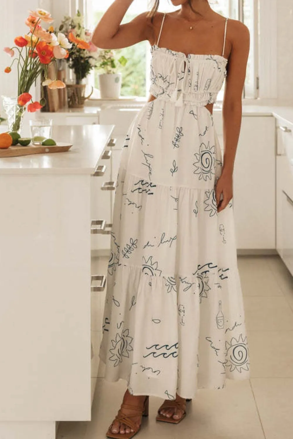 Cutout Printed Sleeveless Midi Cami Dress, image 10
