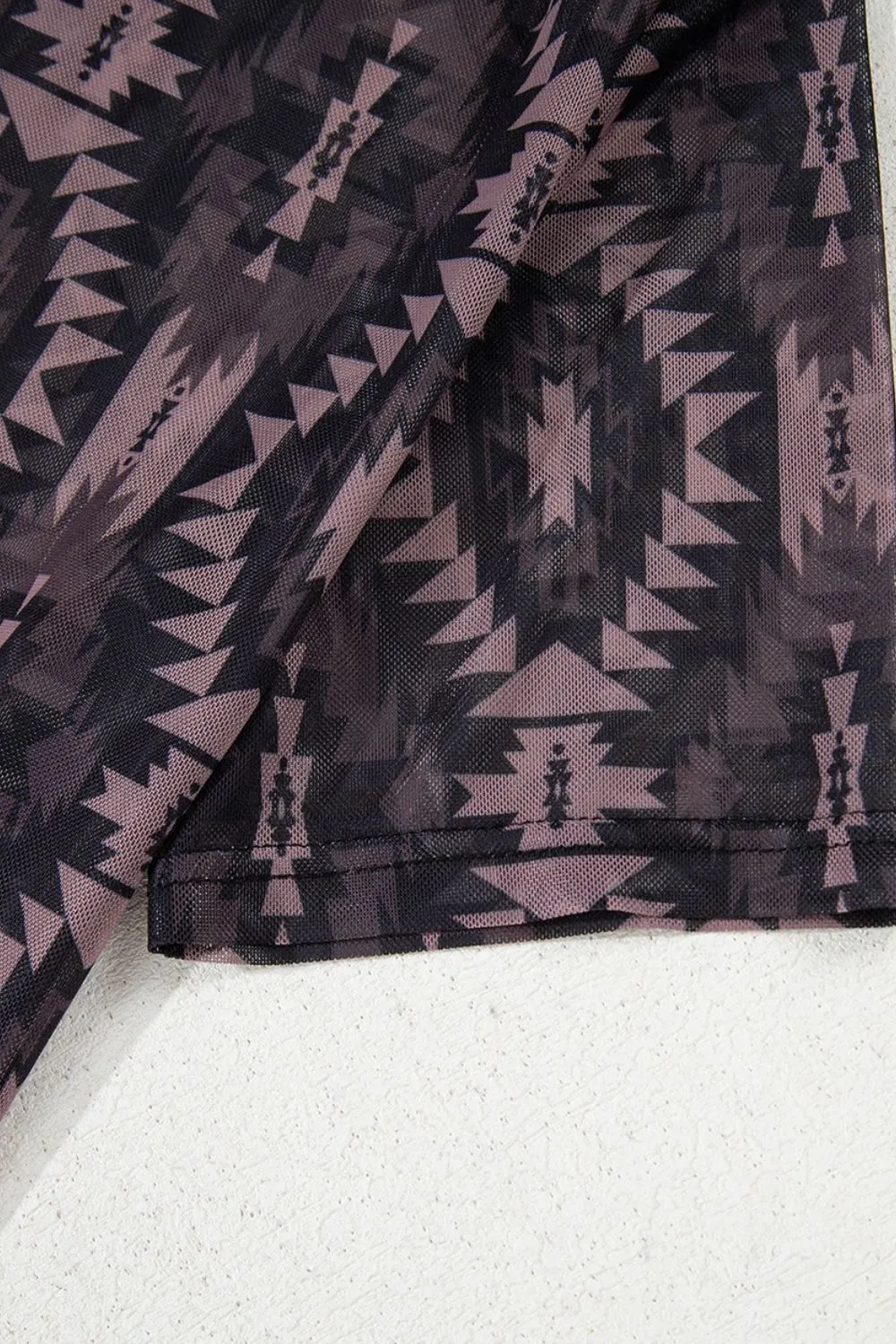 Aztec Print Mock Neck Short Sleeve Mesh T Shirt, image 4