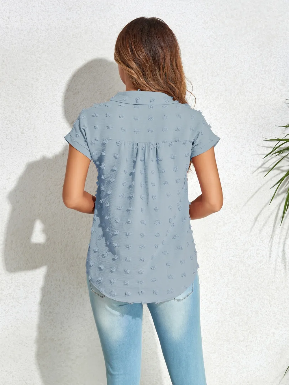 Swiss Dot Button Up Cap Sleeve Shirt, image 14