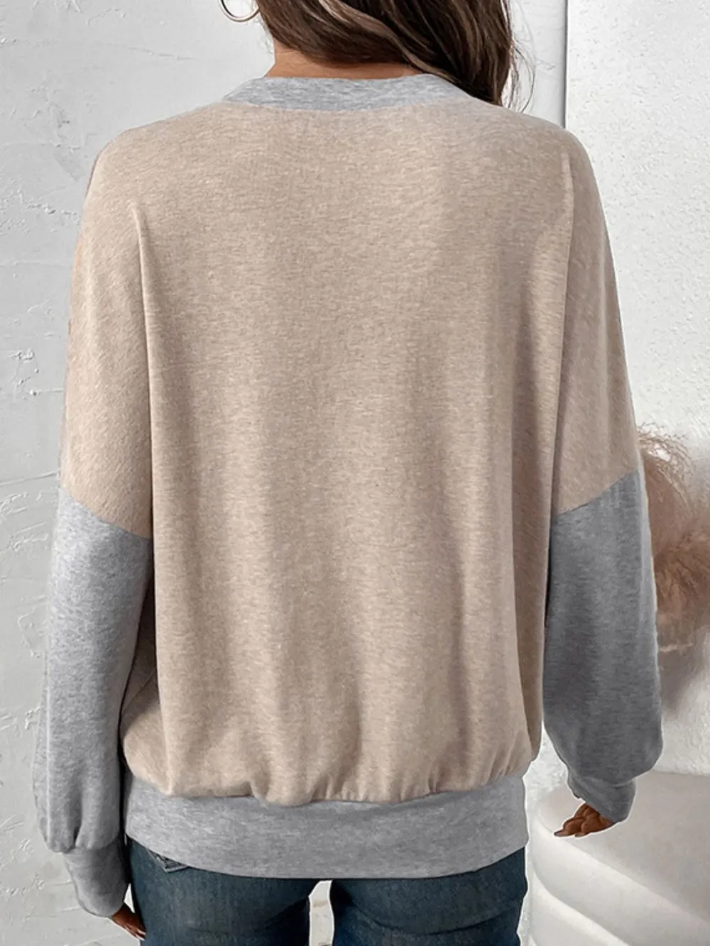 Contrast Round Neck Long Sleeve T-Shirt, image 4