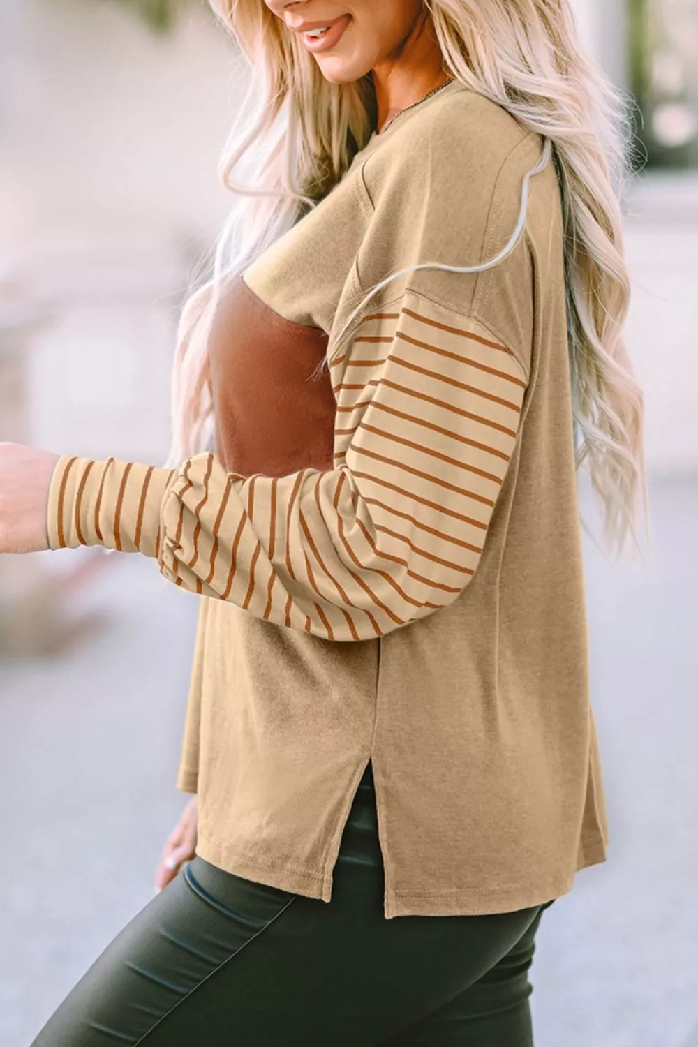 Colorblock Striped Bishop Sleeve Top, image 8