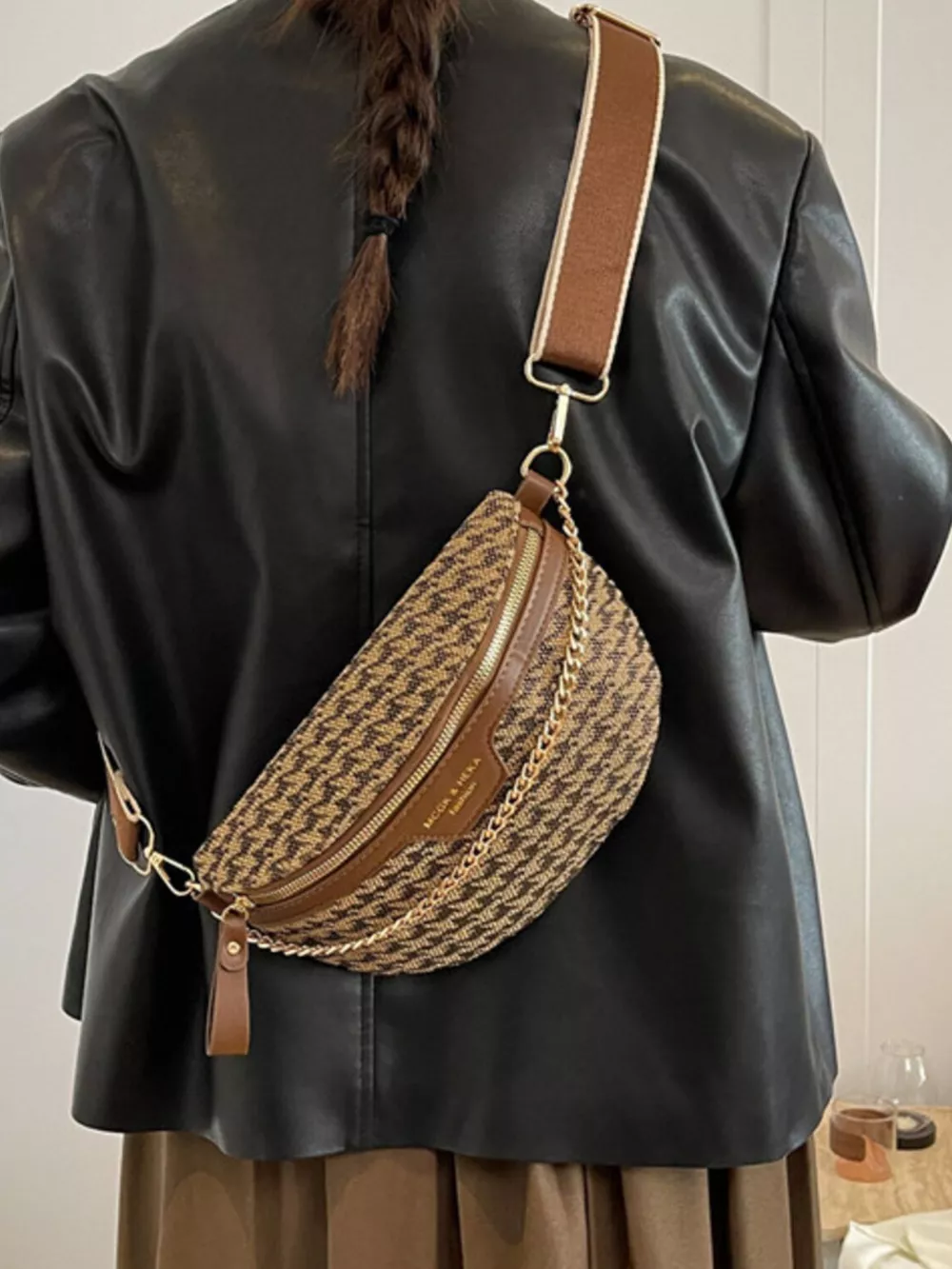 Adjustable Strap Chain Accent Crossbody Bag, image 3