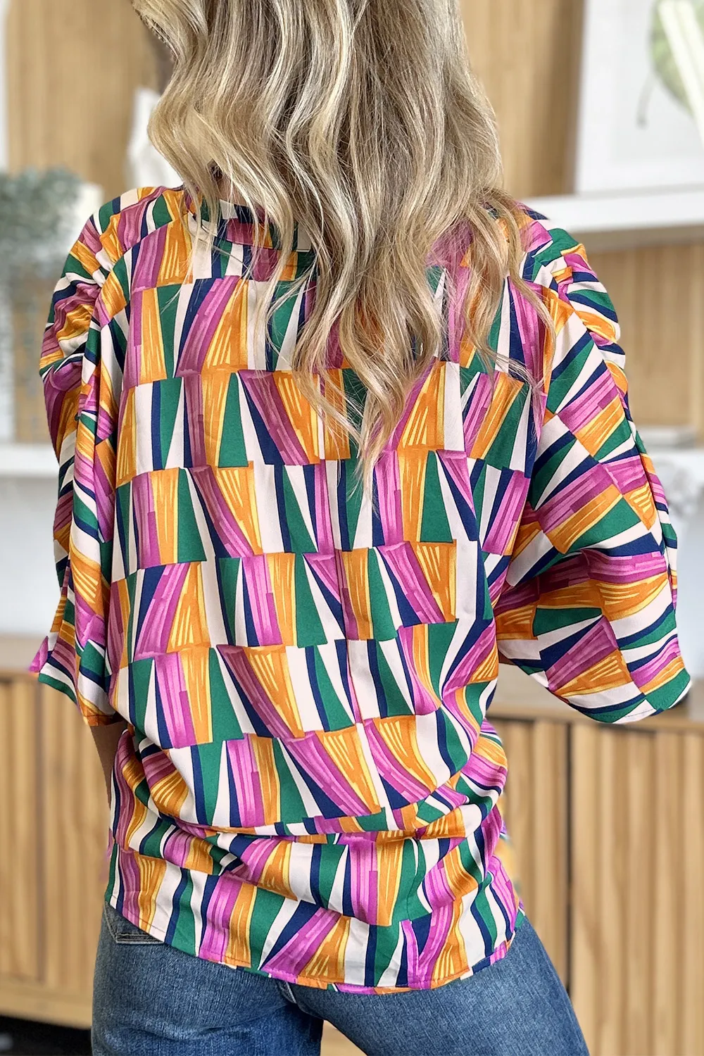 Full Size Geometric Notched Dolman Sleeve Top, image 8