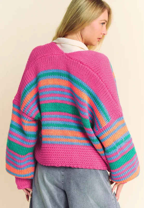Contrast Striped Open Front Long Sleeve Cardigan, image 3